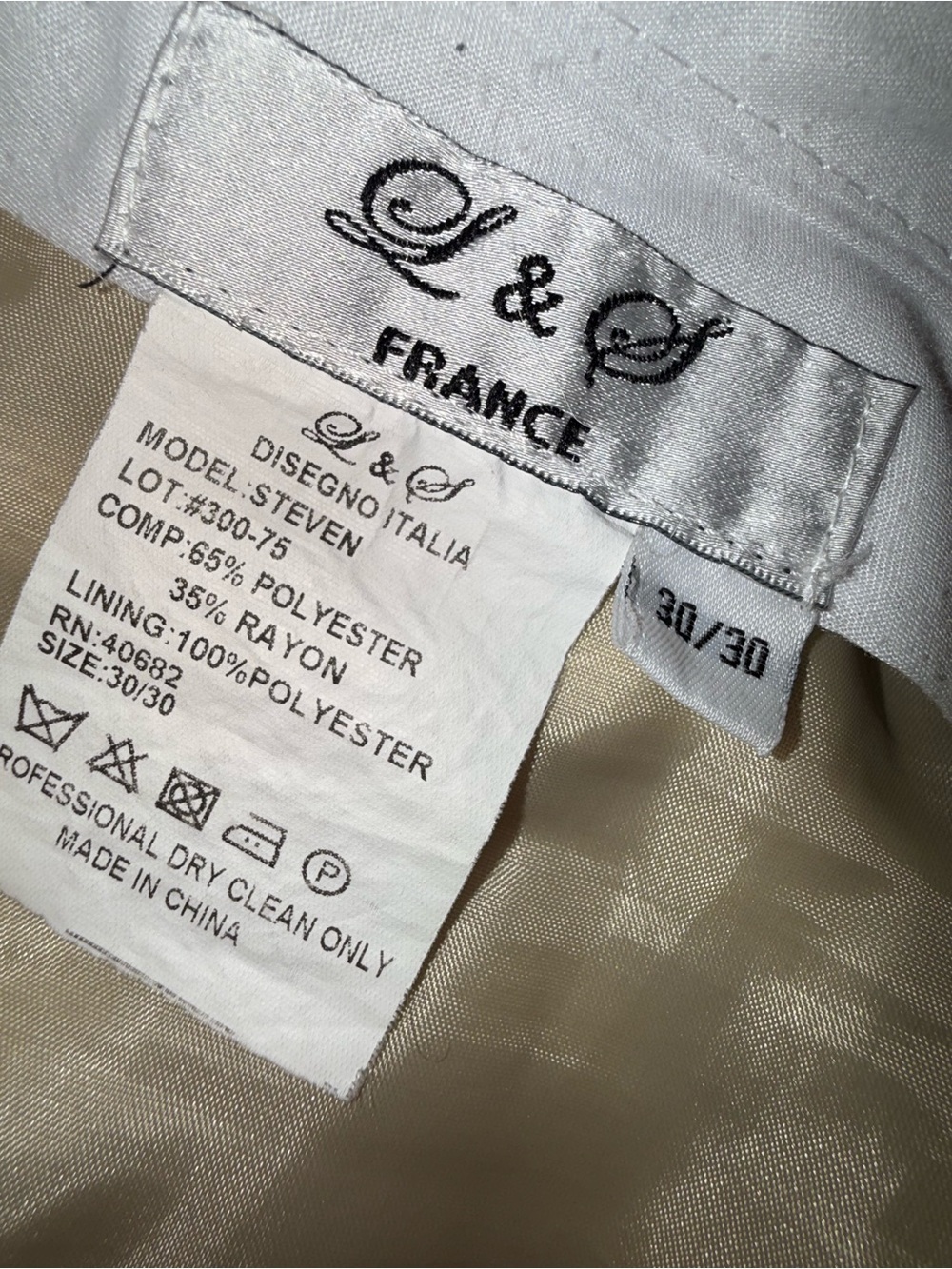 L & S FRANCE Beige Satin-Look Lining Chinos (30/30)
